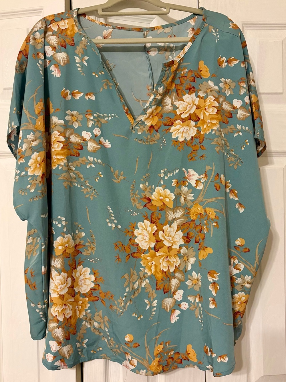 SHEIN Teal Floral V-Neck Tunic